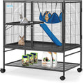 40''H Large Metal Rolling Ferrets Cage, 2-Tiers Small Animal Cages, Cage for Rats/Chinchillas, 0.5'' Bar Spacing for