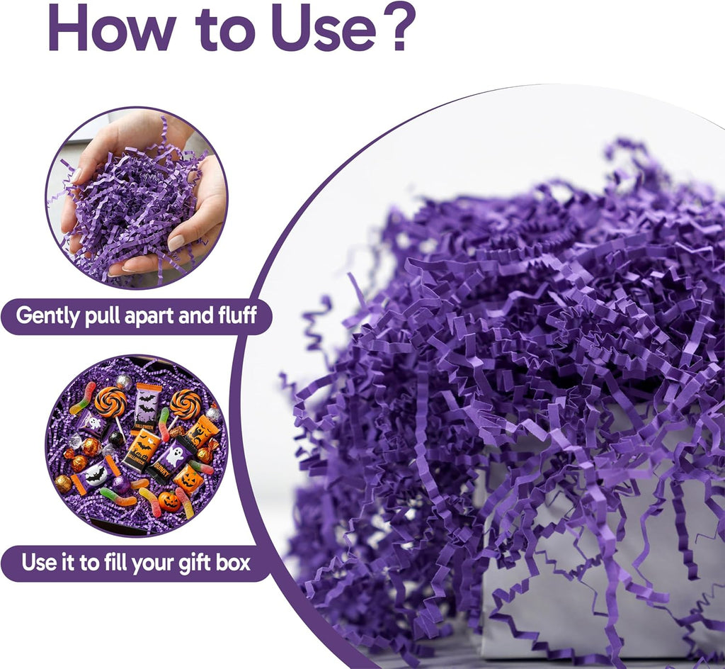 1 LB Dark Purple Crinkle Cut Paper Shred Filler, Decorative Shredded Paper for Gift Baskets and Box Packaging