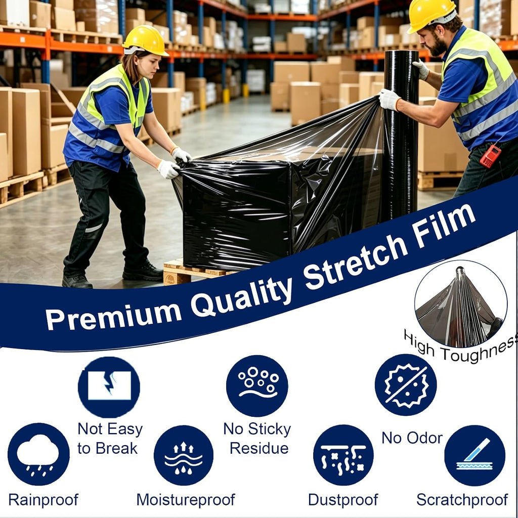 Black Stretch Wrap 20" x 820ft 80 Gauge Industrial Strength with Handle