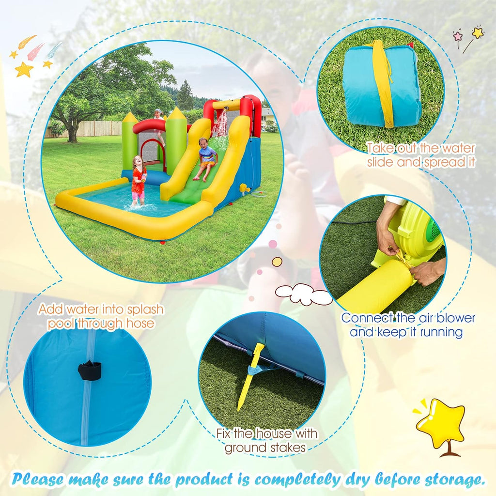 Inflatable Water Slide, 12 x9FT Kids Water Park Jump Castle Wet Dry with Splash Pool, Water Slides Inflatables for