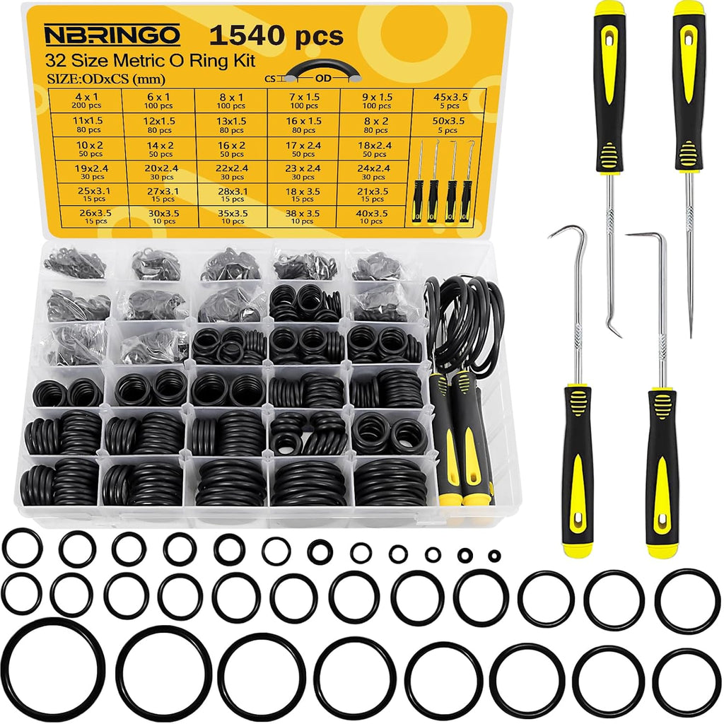 32 Sizes Rubber O Ring Assortment Kit, 1540 Pcs Metric O-Ring Kits
