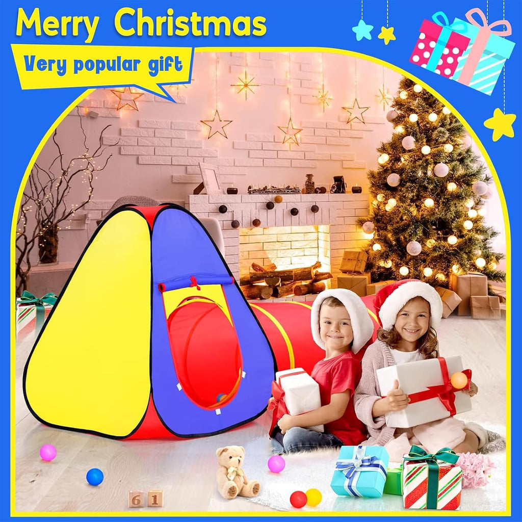 Kids Play Tent with Ball Pit and Crawl Tunnel Toddlers Playhouse Gift Toy | 3 in 1 Colorful Pop Up Play Fort