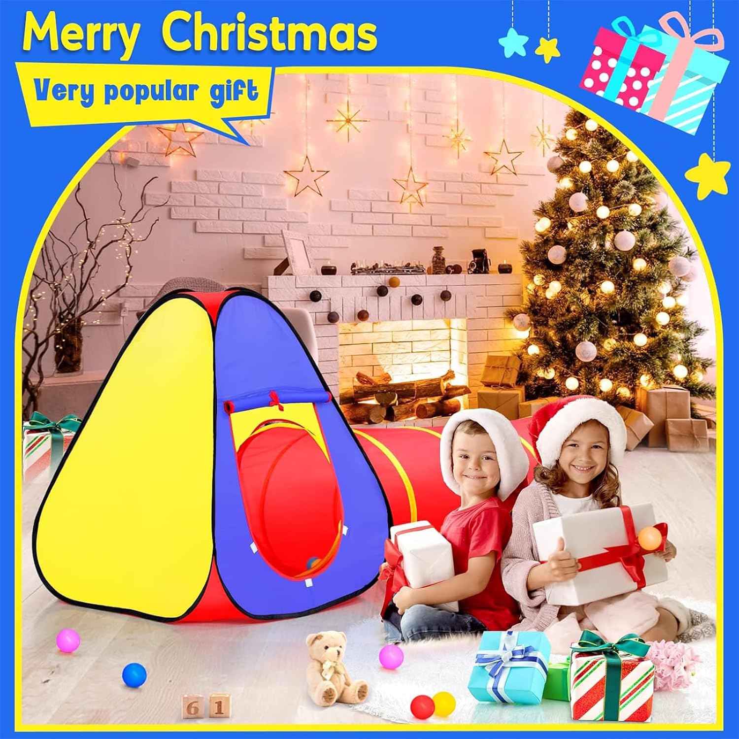 Kids Play Tent with Ball Pit and Crawl Tunnel Toddlers Playhouse Gift Toy | 3 in 1 Colorful Pop Up Play Fort