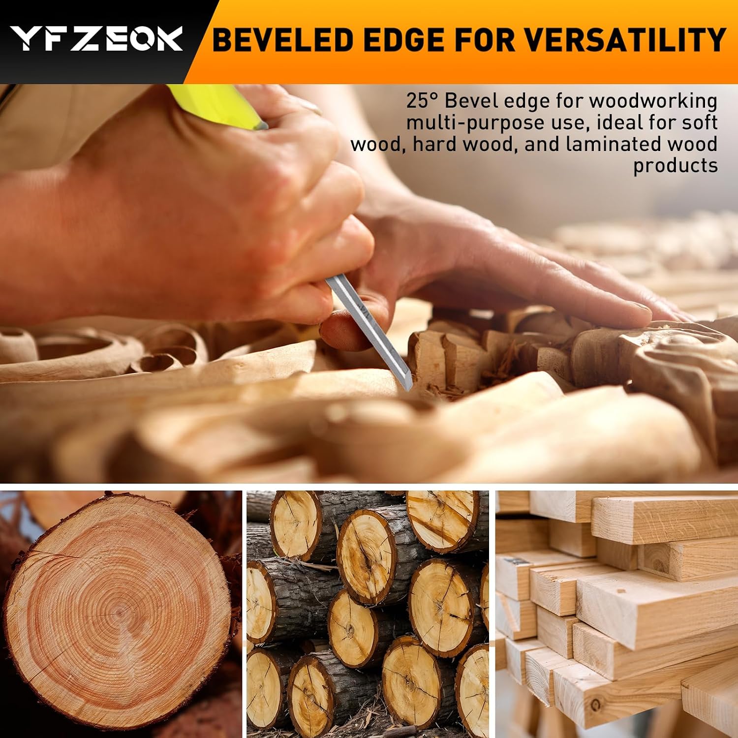 Wood Chisel Sets，4-Piece Woodworking Tools Set, CR-V Steel Beveled Edge Blades with Safety Caps. Durable PVC High