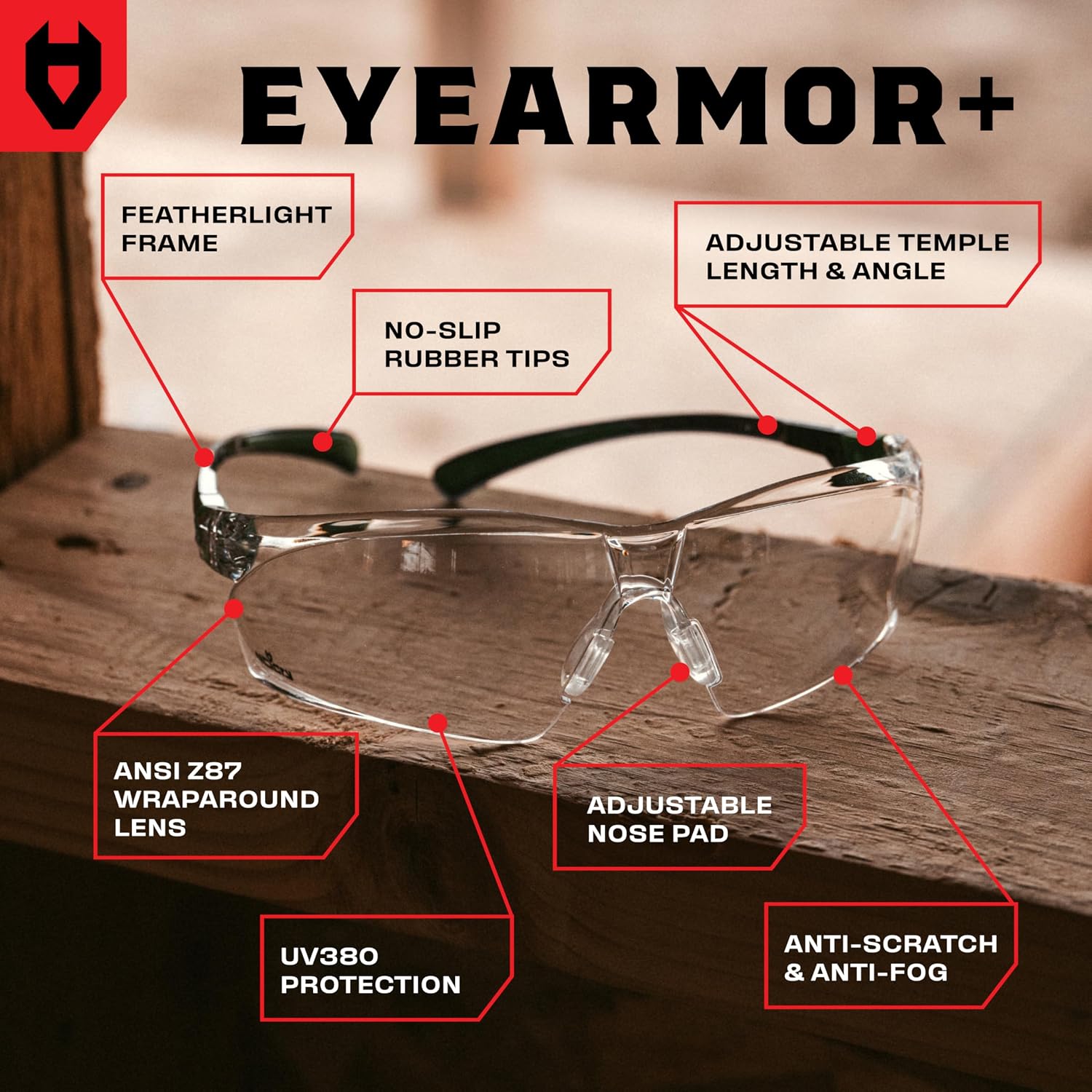 Clear Safety Glasses for Men and Women with Anti-Fog and Scratch Resistant Wrap Around Lenses, Adjustable Temples and