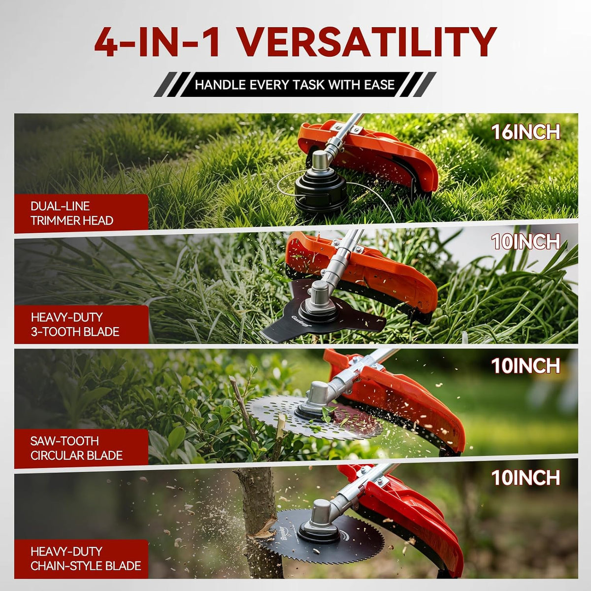 51.7CC 2-Cycle Gas Weed Wacker, Weed Eater & Brush Cutter, 4-in-1 Straight Shaft Gas Powered String Trimmer with