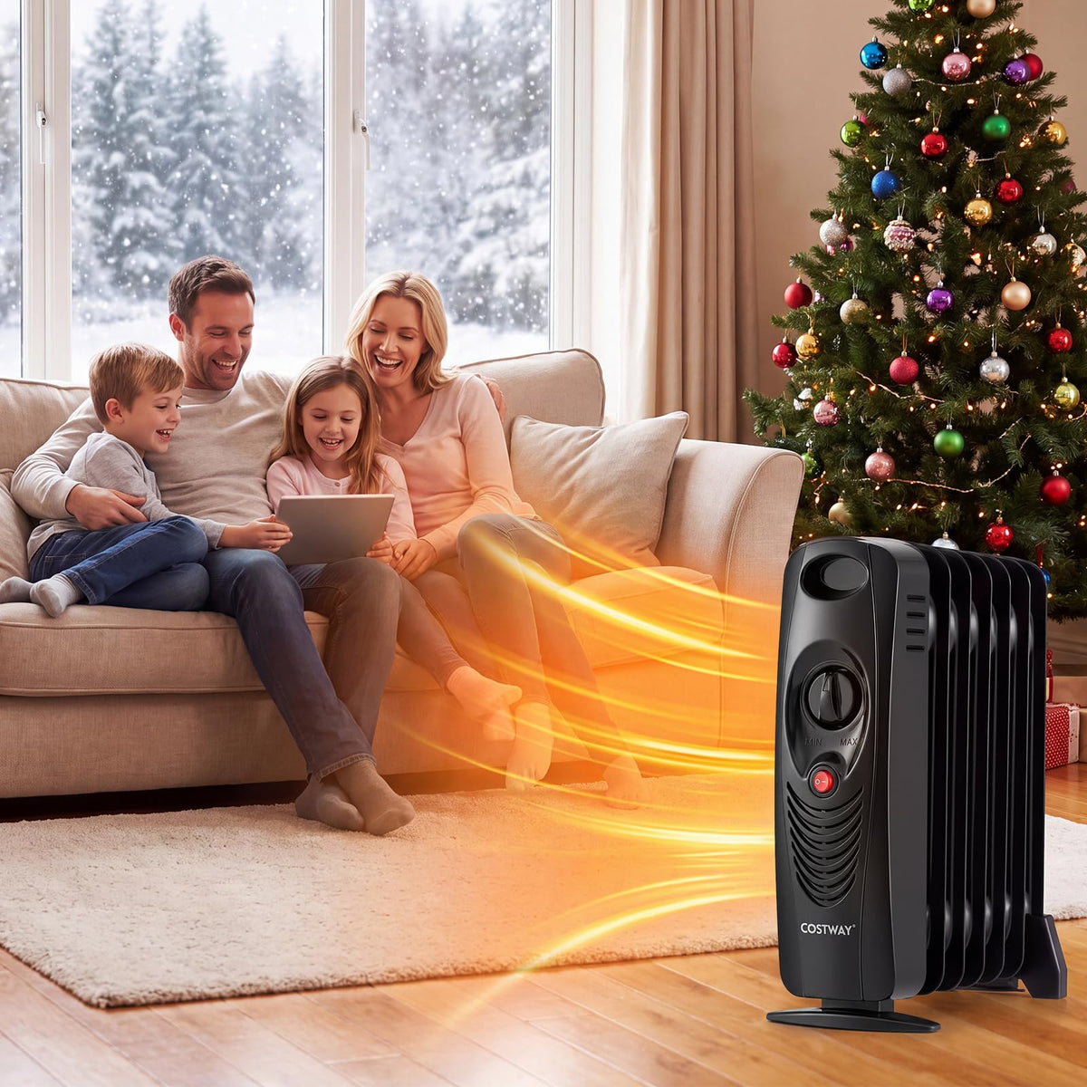 Oil Filled Radiator Heater, 700W Portable Space Heater (Black)