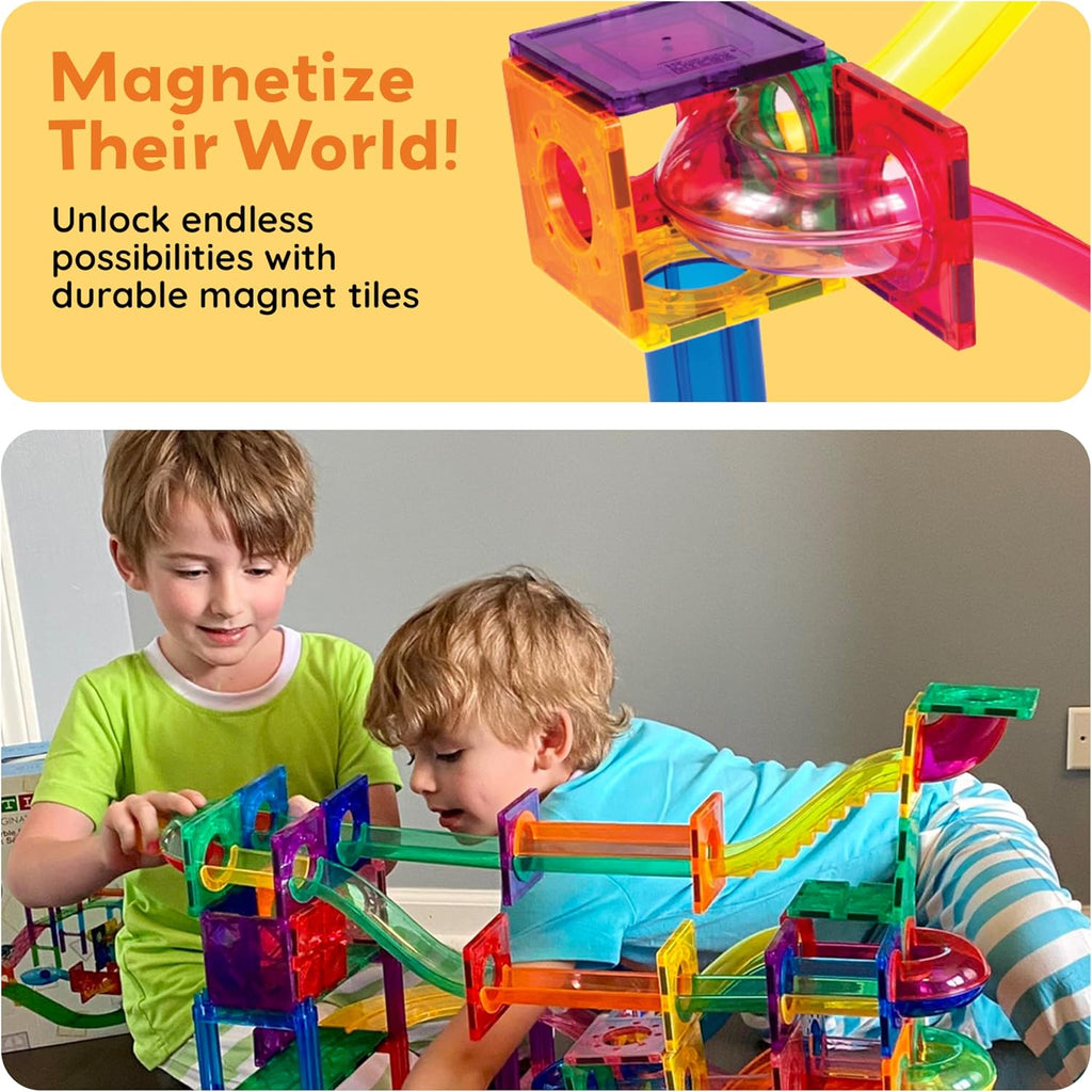 100 Piece Marble Run Magnetic Tiles Race Track STEM Ages 3+