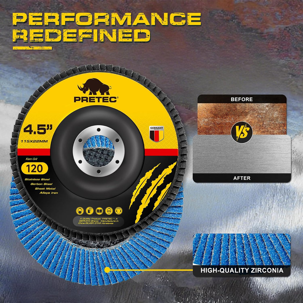 Flap Discs 4 1/2 for Angle Grinder, 12 Pcs Flap Discs 120 Grit, 4.5" x 7/8" High Density Zirconia Type 27 Flap Sanding Disc for Grinding, Rust Removal, Sanding and Finishing - 12 Packs
