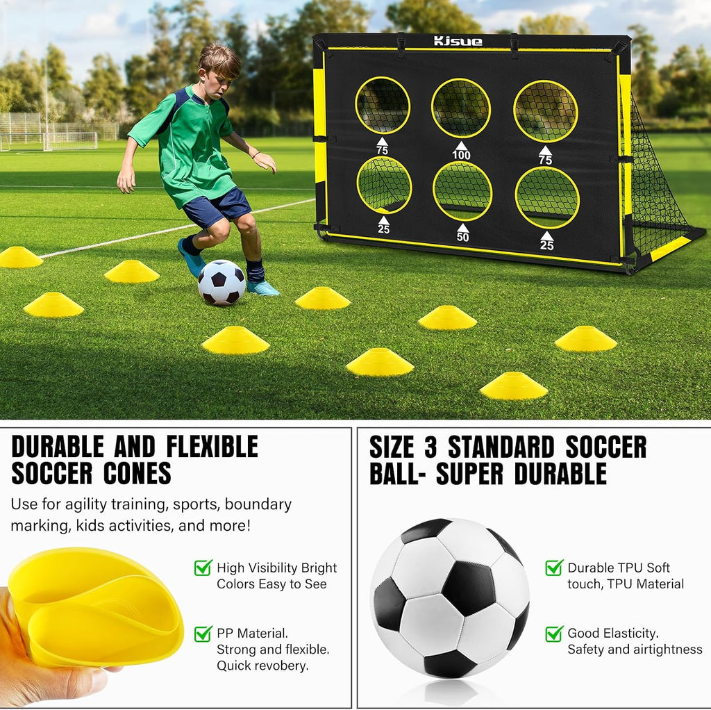 Kids Soccer Goal for Backyard Set - 2 of 6x4 ft Soccer Goals Training Equipment, Soccer Net for Kids Age 3-5 6-8 8-10