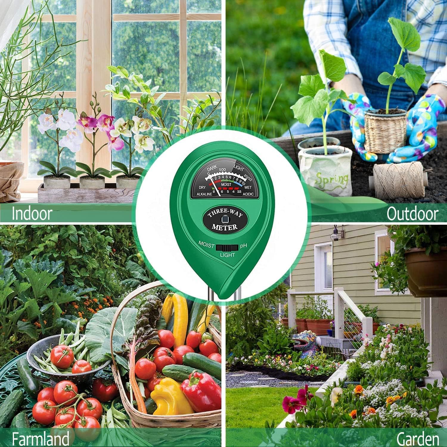 Soil Moisture Meter,3 in 1 Soil pH Tester,Soil Tester with Moisture,Light,and pH Test for