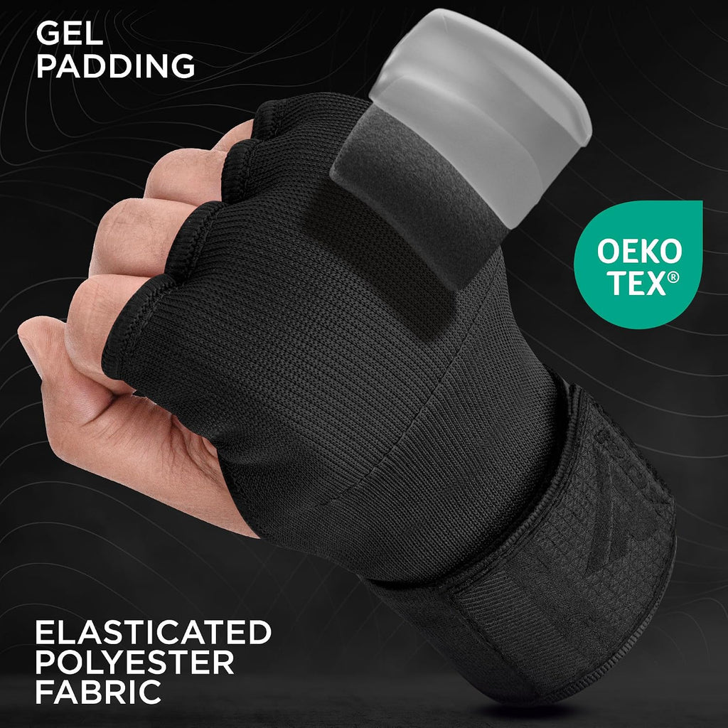 Gel Boxing Hand Wraps Inner Gloves Men Women, Quick 100cm Long Wrist Straps, Elasticated Padded Fist Under Mitts