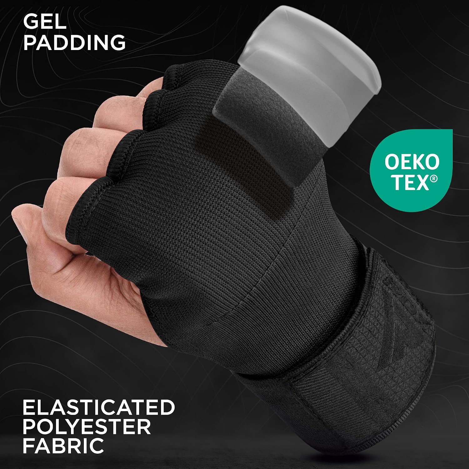 Gel Boxing Hand Wraps Inner Gloves Men Women, Quick 100cm Long Wrist Straps, Elasticated Padded Fist Under Mitts