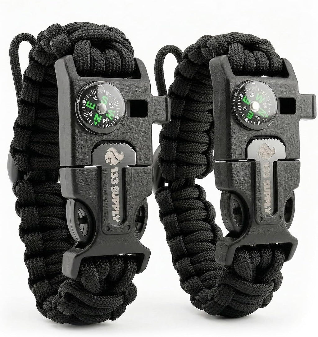 Paracord Bracelet Compass Hiking Survival Kit Emergency Whistle Fire Starter Camping Gear Hiking Essentials Fishing