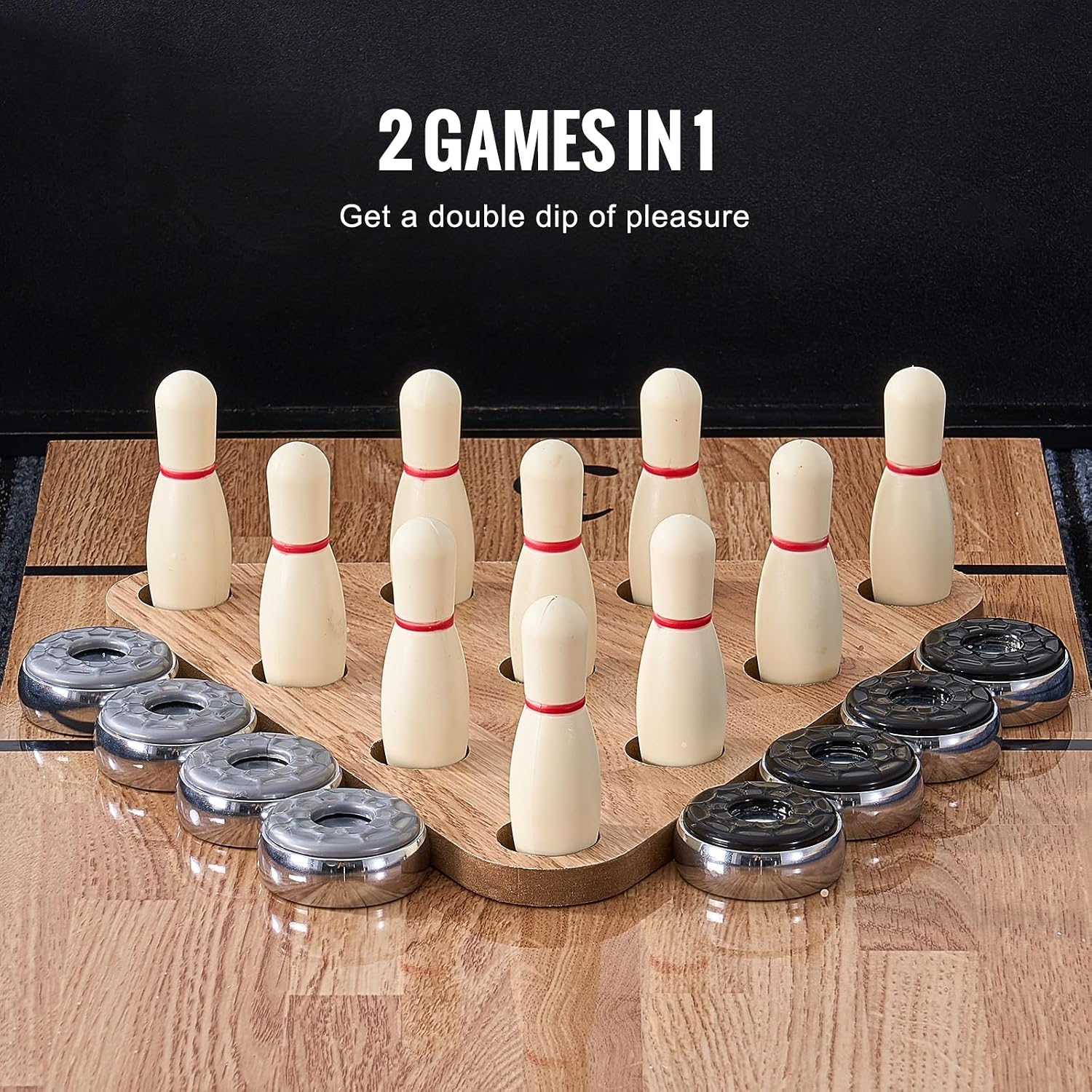 7ft 9ft 12ft Shuffleboard Table for Family Game Room, Shuffle Board with Scratch-Resistant Playfield, Legs, 8 Pucks