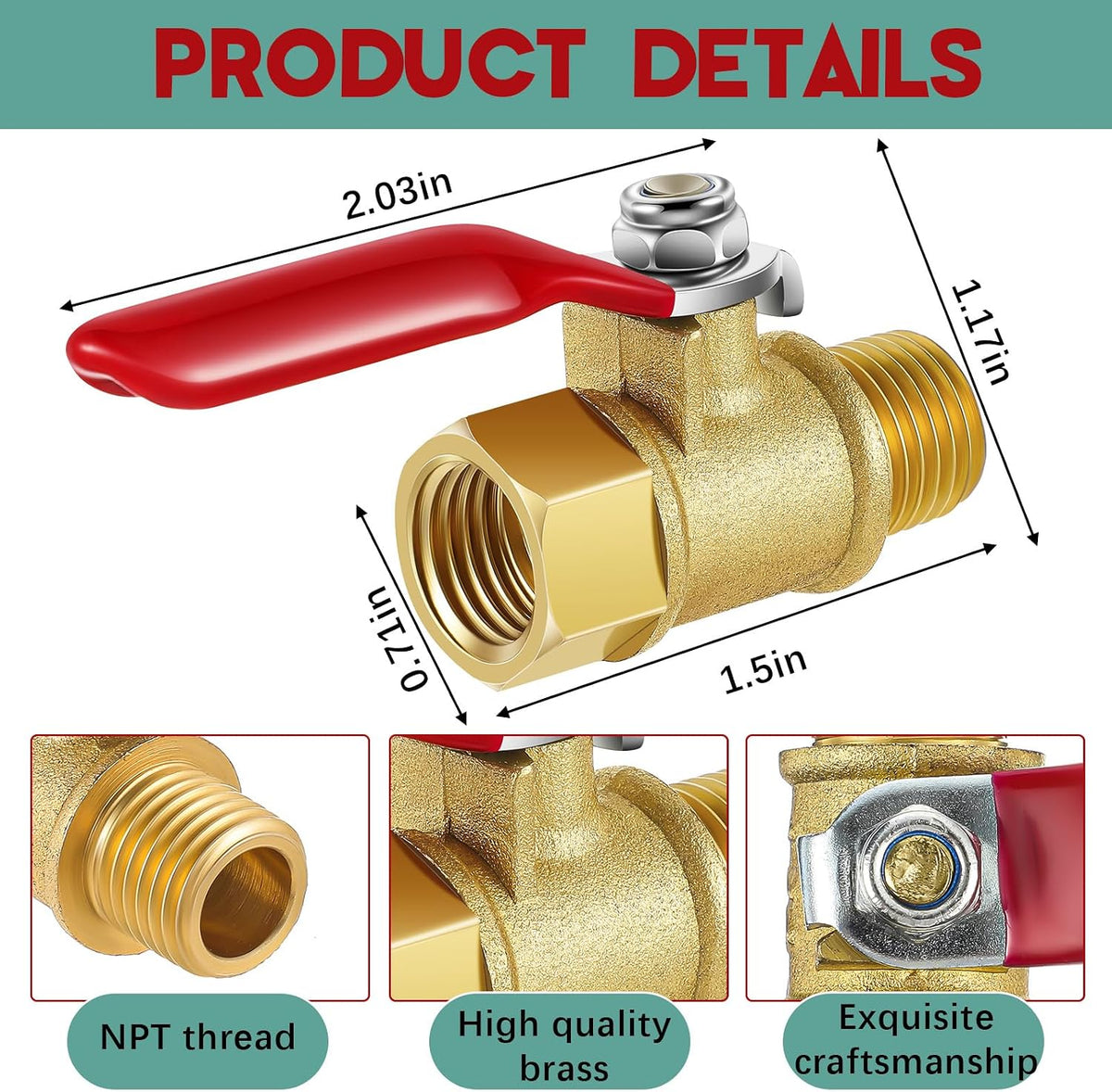 Lasnten 12 Pcs 1/4 Inch Heavy Duty Brass Npt Ball Valve Shut off Switch