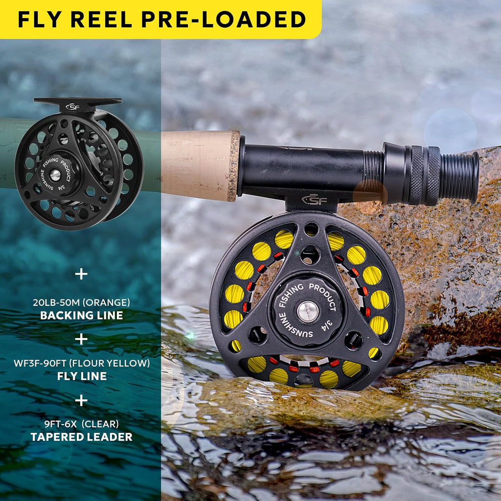 Fly Fishing Rod Combo Starter Kit Semi Gloss Green Jade Finish 24T Carbon Fiber Trout Travel Fly Rod with Reel,Fly
