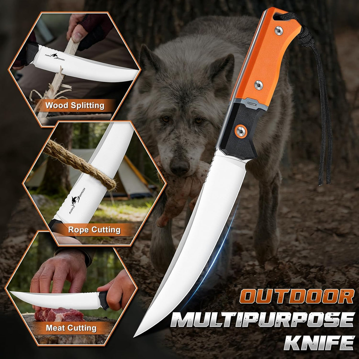 Outdoor Knife for Boning - Trailing Point Boning Knife Orange