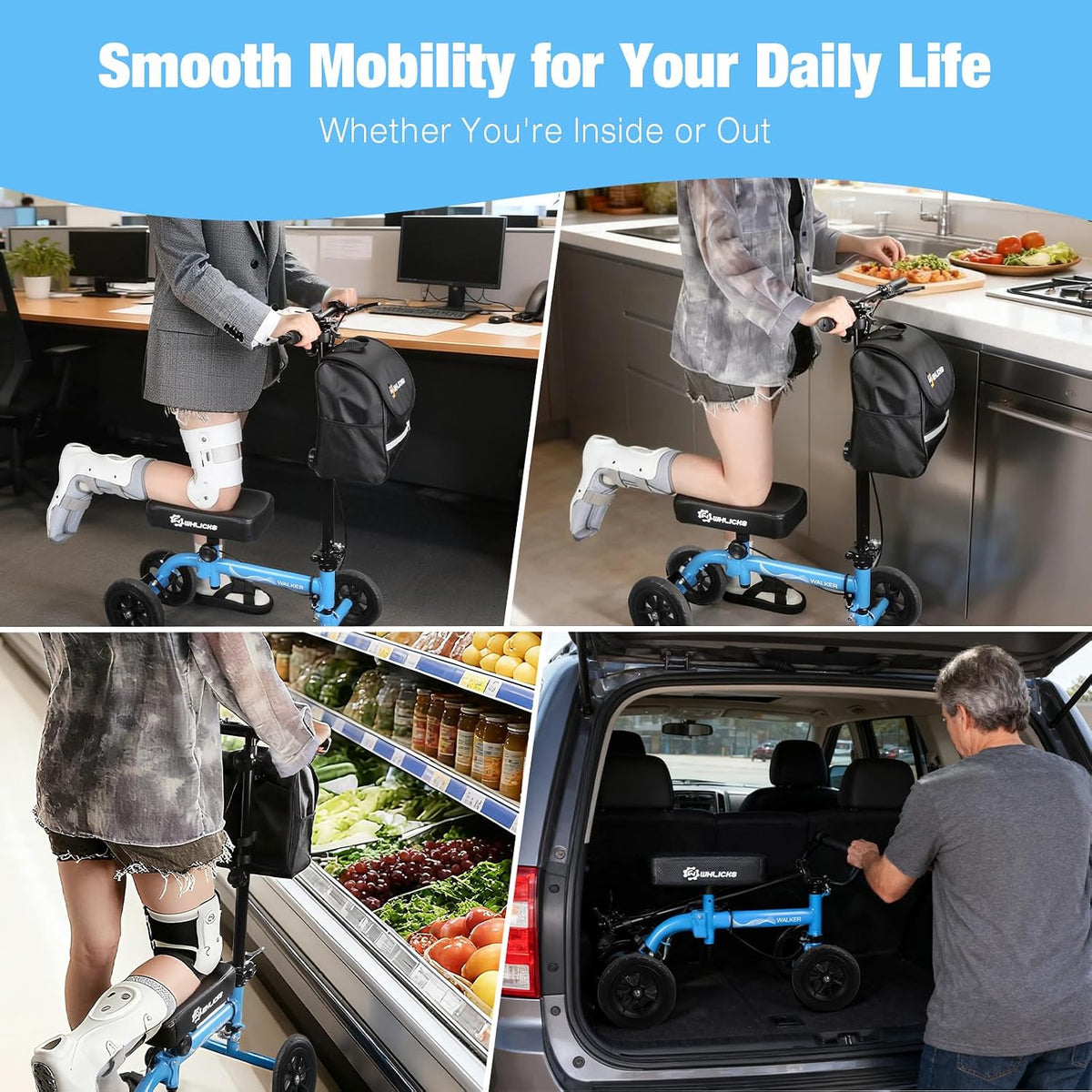 Foldable All Terrain Knee Scooter for Adults for Foot Injuries