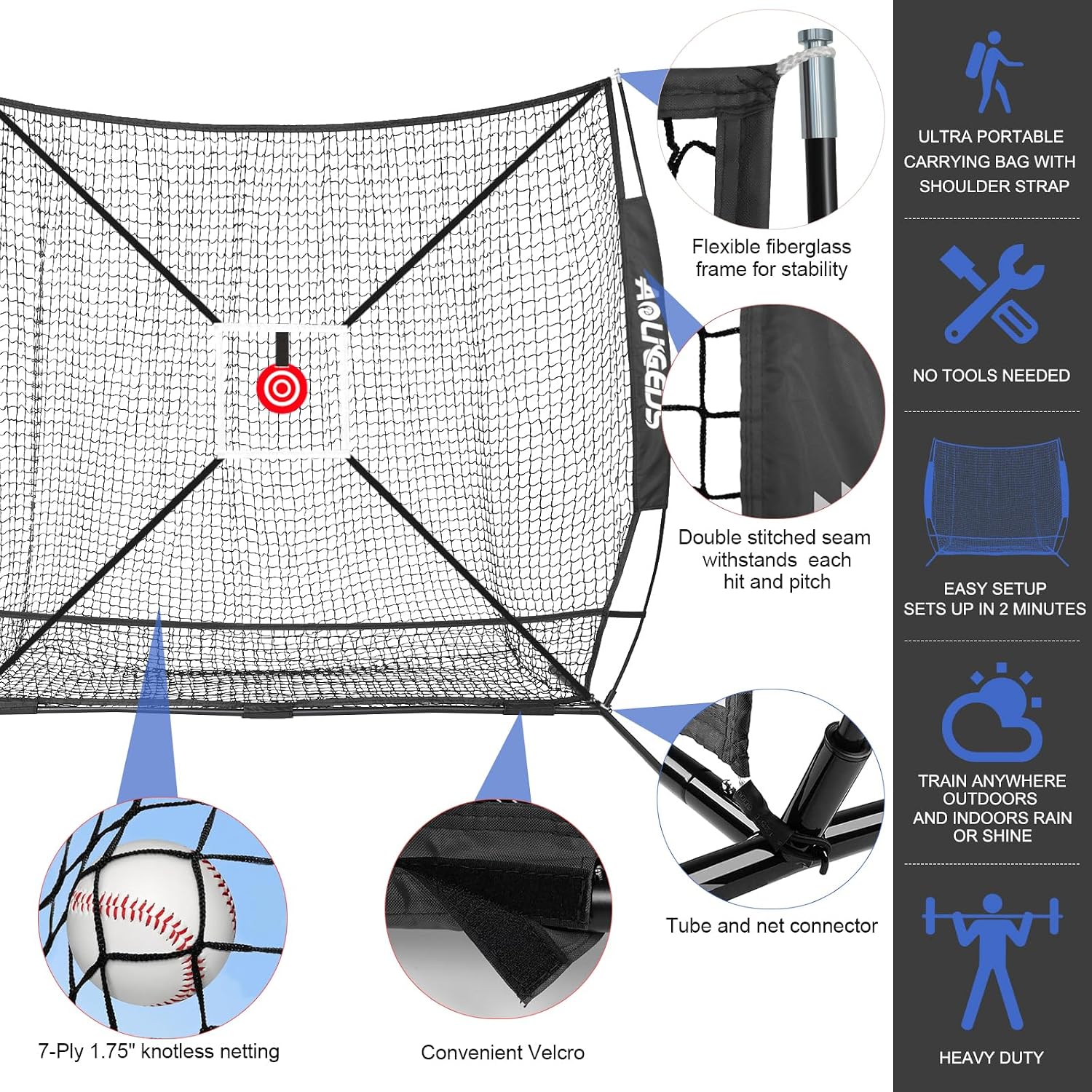 6'x6' Baseball Softball Pitching Net Practice Net,Batting Tee | Baseball Pitching Net with Batting Tee Strike Zone