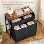 Laundry Sorter 3 Section with Tabletop & 2 Drawers, Rolling Laundry Hamper with Pull-Out and Removable Bags, Laundry