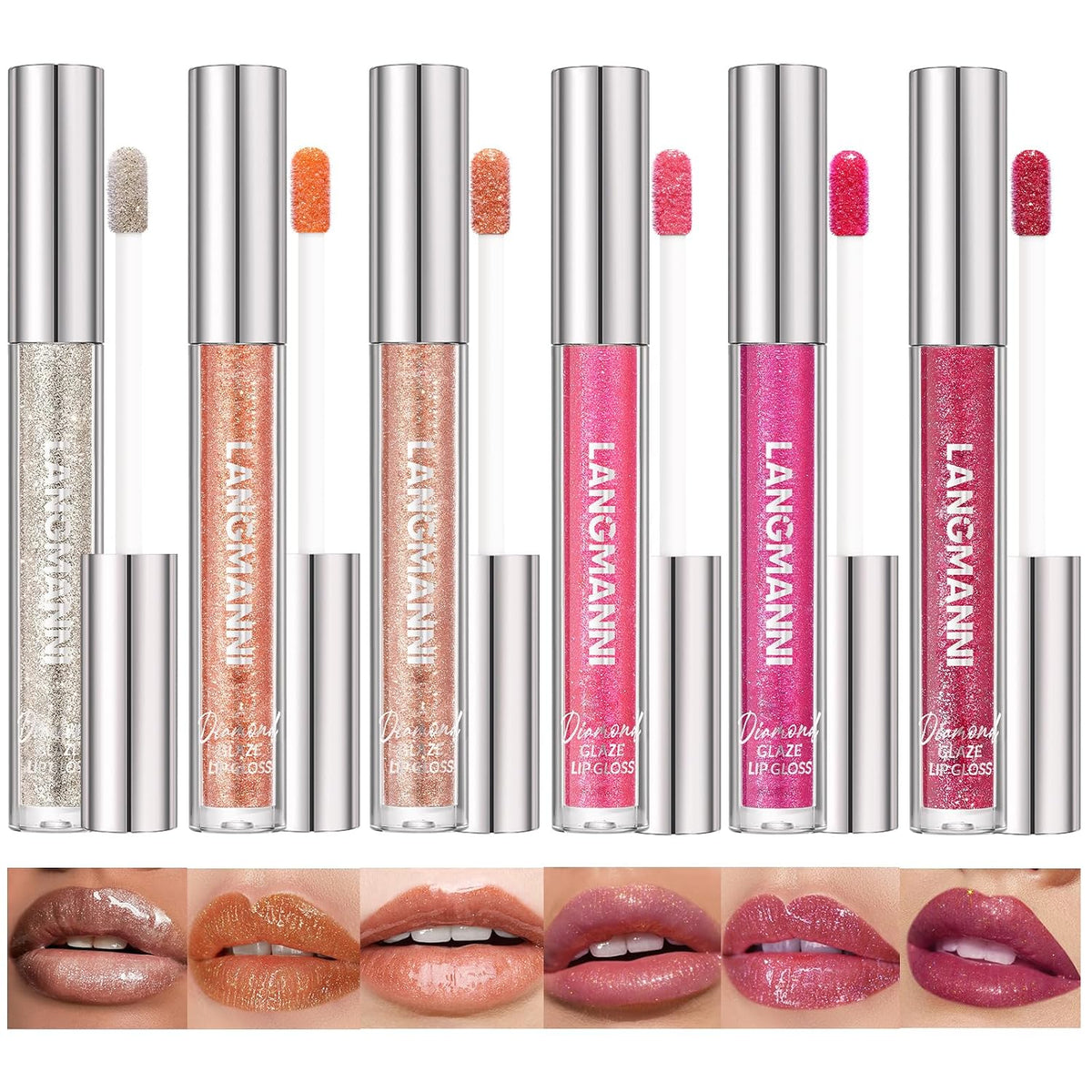 6 Colors Diamond Glitter Lip Gloss Set,Long Lasting High Shine Shimmer Liquid Lipstick Set,Hydrating,Moisturizing Lip