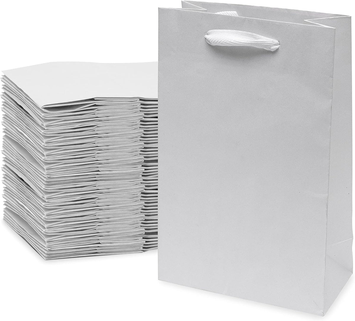 Small White Gift Bags with Handles, 6x3x9 In, 50 Pack