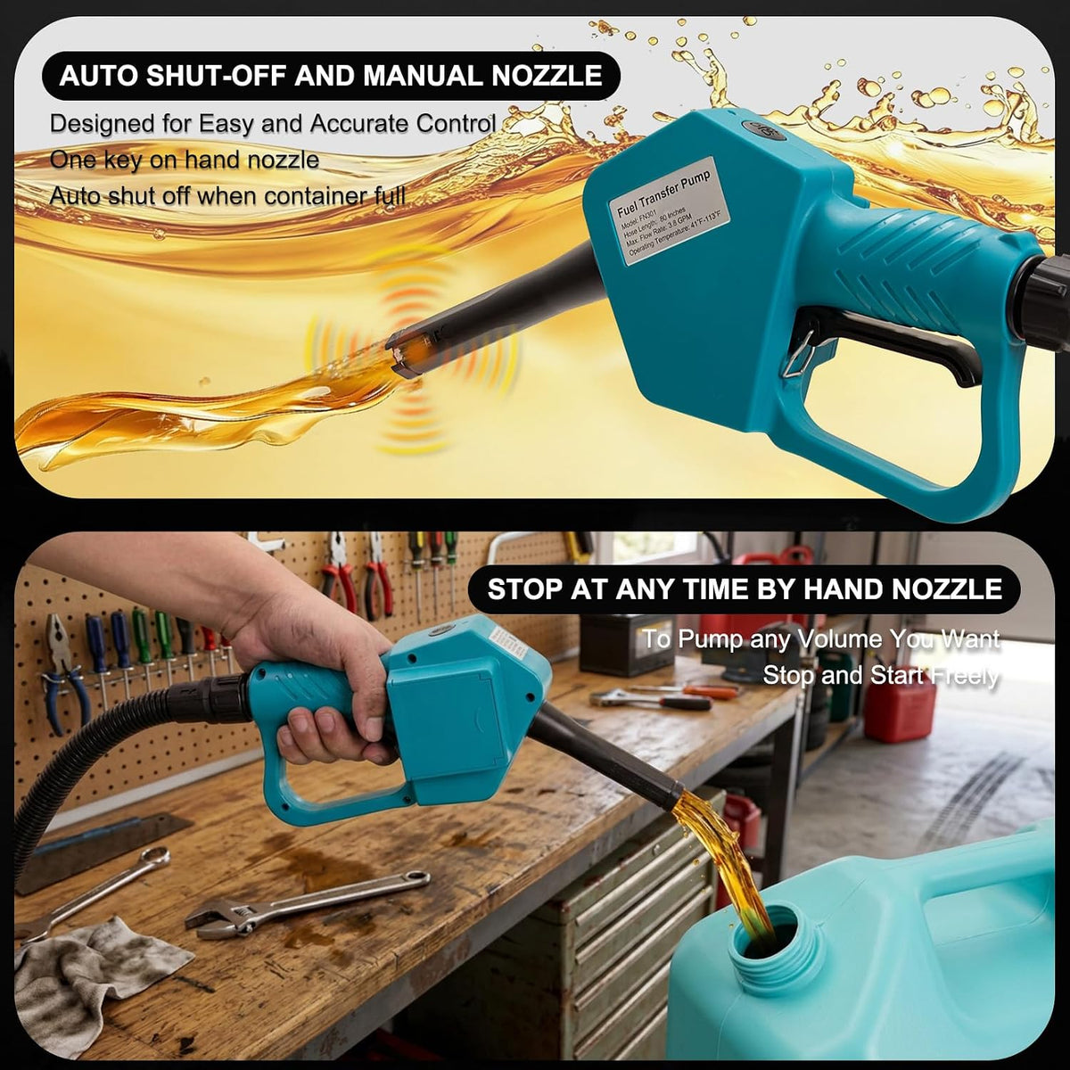 ALL-in-one Fuel Transfer Pump, Auto & Hand Nozzle,3.8GPM