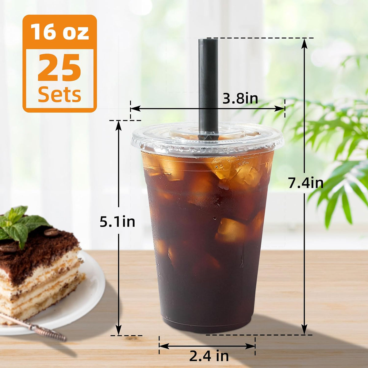 16oz Disposable Clear Plastic Cups with Lids & Straws