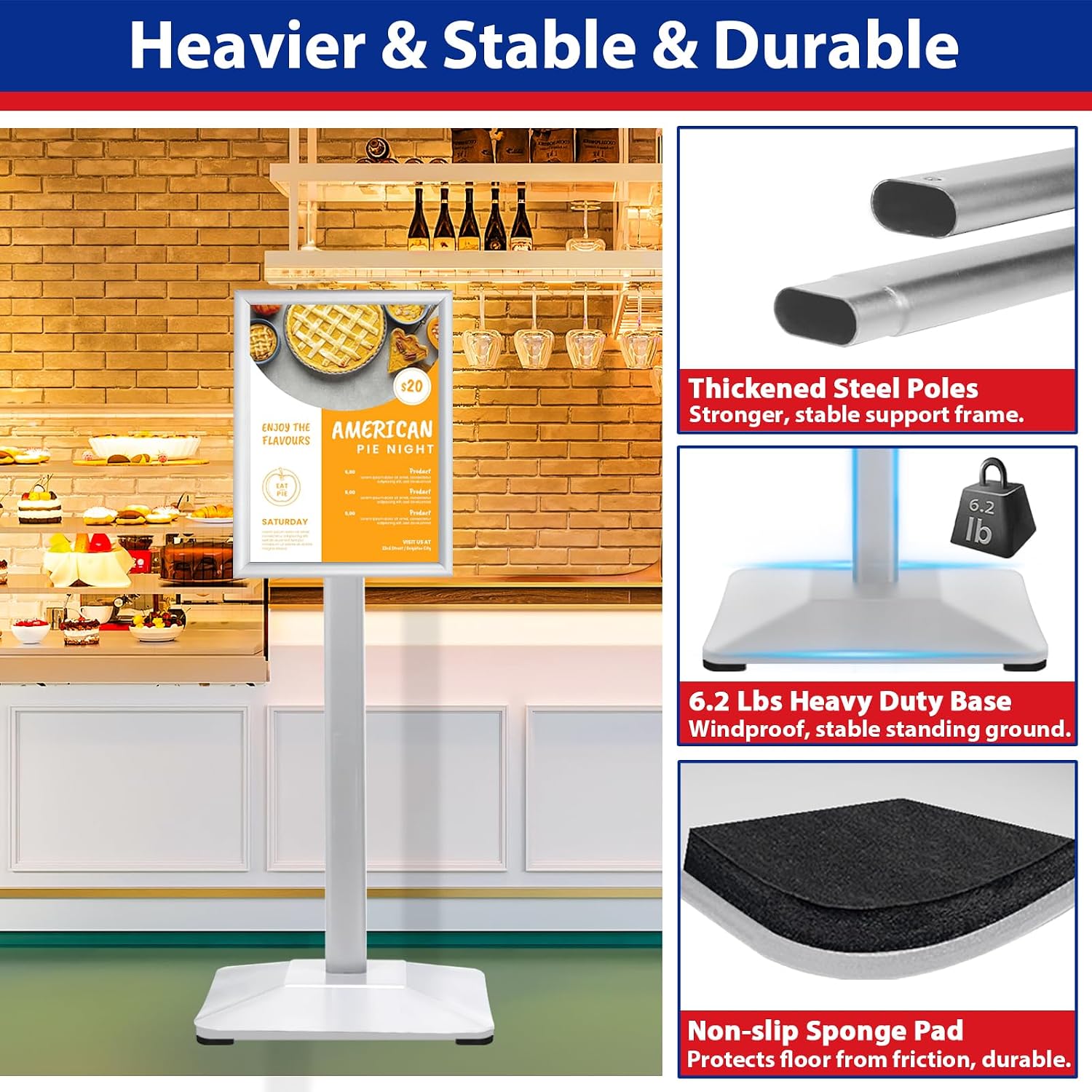 Pedestal Sign holder Stand 8.5x11inch Adjustable Standing Floor Sign Stand with Heavy Base & Snap Frame Display Stand