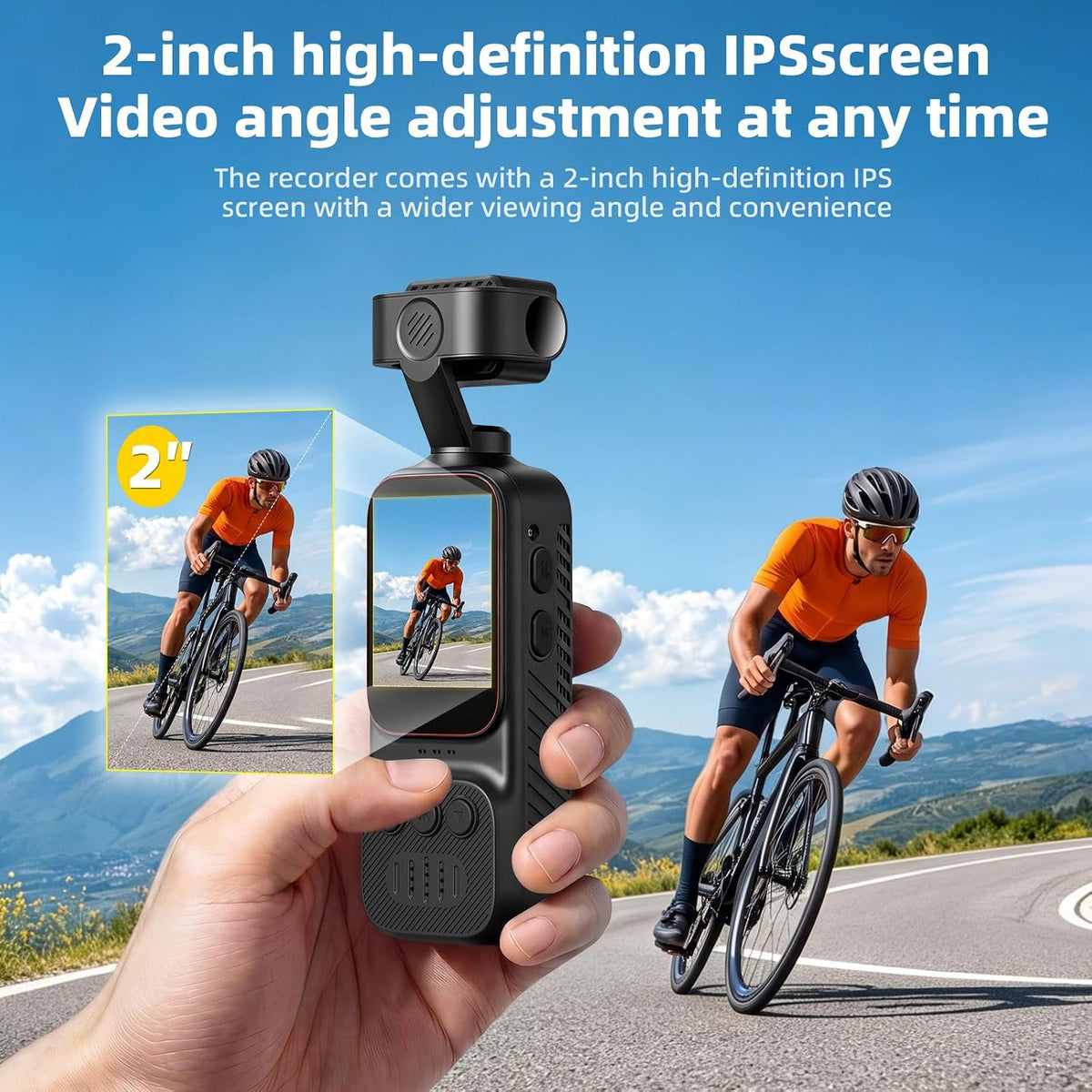4K HD Pocket Handheld Camcorder, WiFi Enabled Action Camera with 12MP Photos, 170° Wide Angle Lens, 270° Rotating