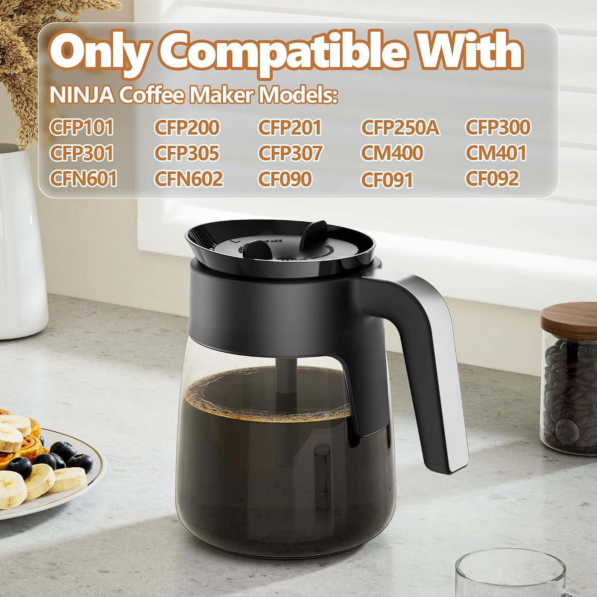 12 Cup Coffee Pot Replacement Compatible with Ninja Coffee Maker CFP101 CFP201 CFP301 CFN601 CFP307 CFN602 CM400