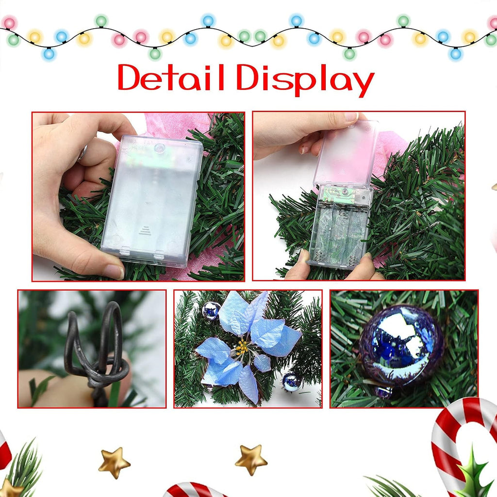Christmas Illuminate Garland - 8.8 ft Rattan Artificial Flower Vine Plants Outdoor Decorations, Battery Operated