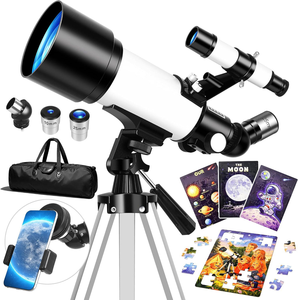 70mm Telescope for Kids & Adults Beginners with Space Puzzles | Refractor Telescope, Portable Travel Astronomical