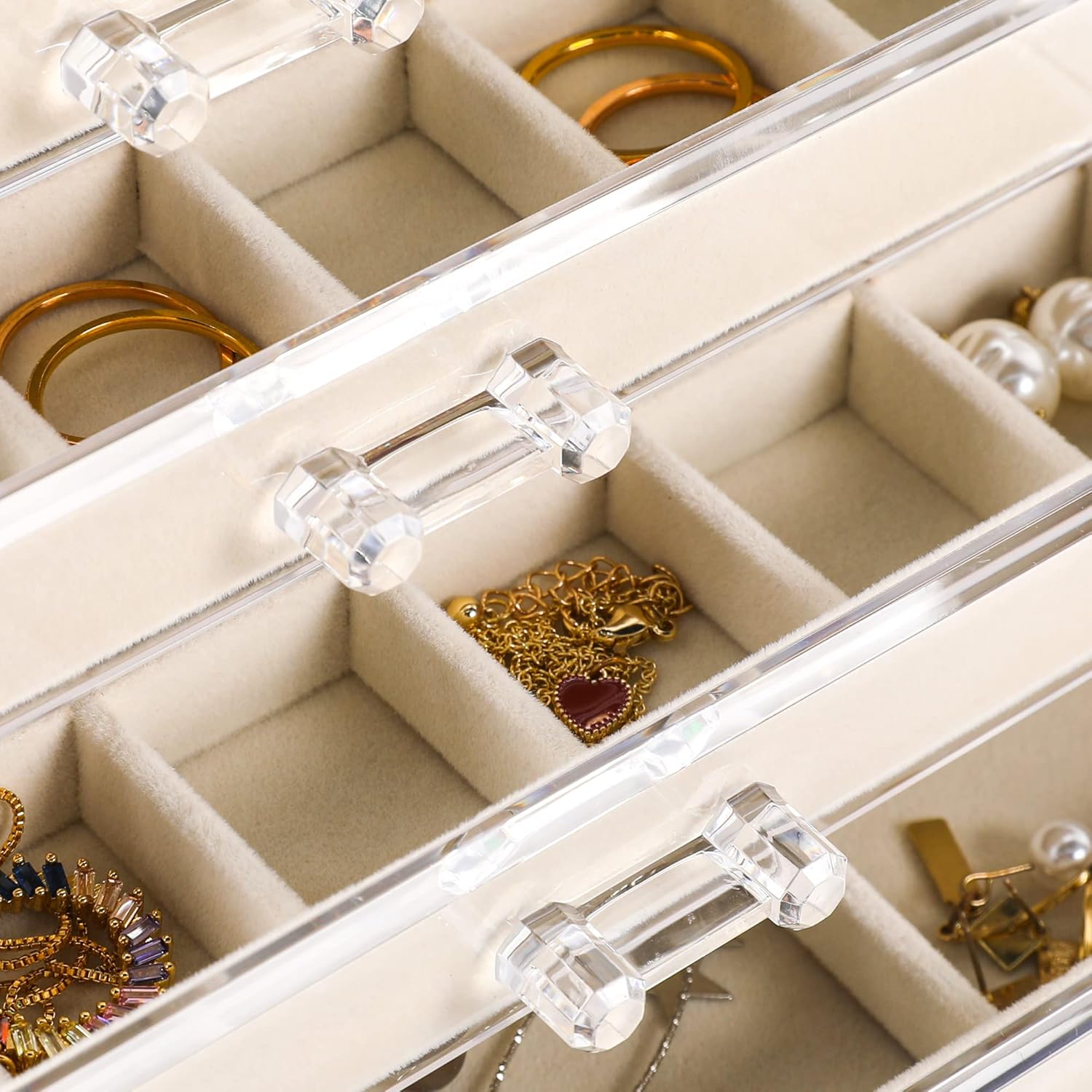 Acrylic Jewelry Box for Earring,Jewelry Organizer with 5 Drawers | 61 Jewelry Storage Grid for Rings Stud