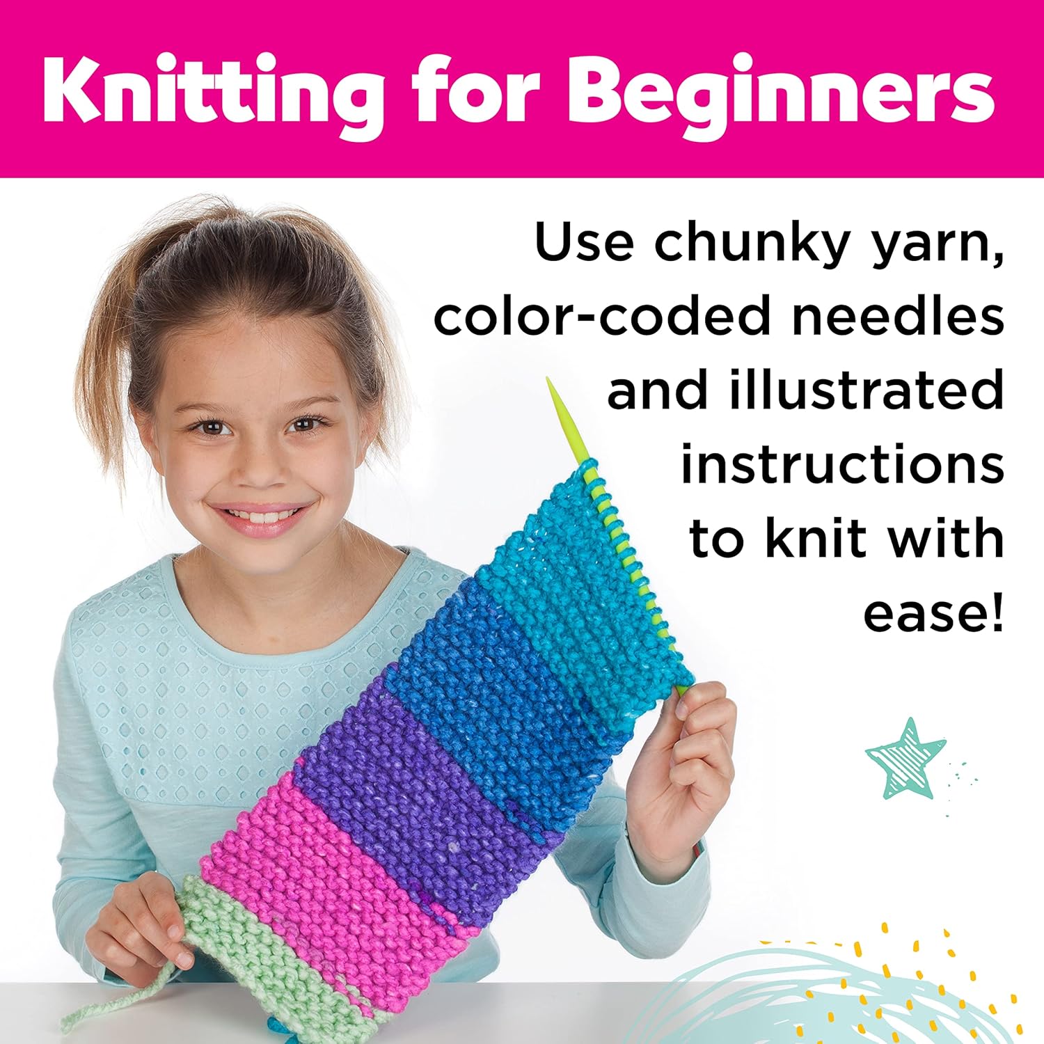 Learn to Knit Pocket Scarf - DIY Knitting Kit for Beginners, Kids Craft Kit