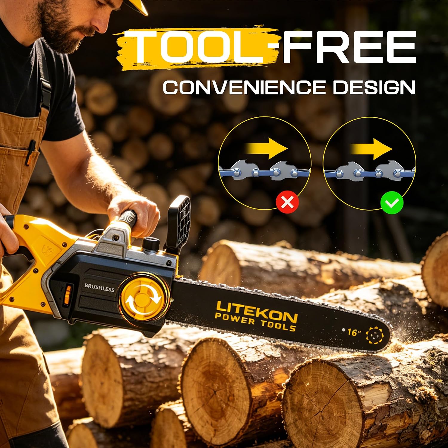 40V 16-Inch Cordless Chainsaw, Brushless Electric Chain Saws with 2×5.0Ah Batteries & Charger, 2800W Battery Powered