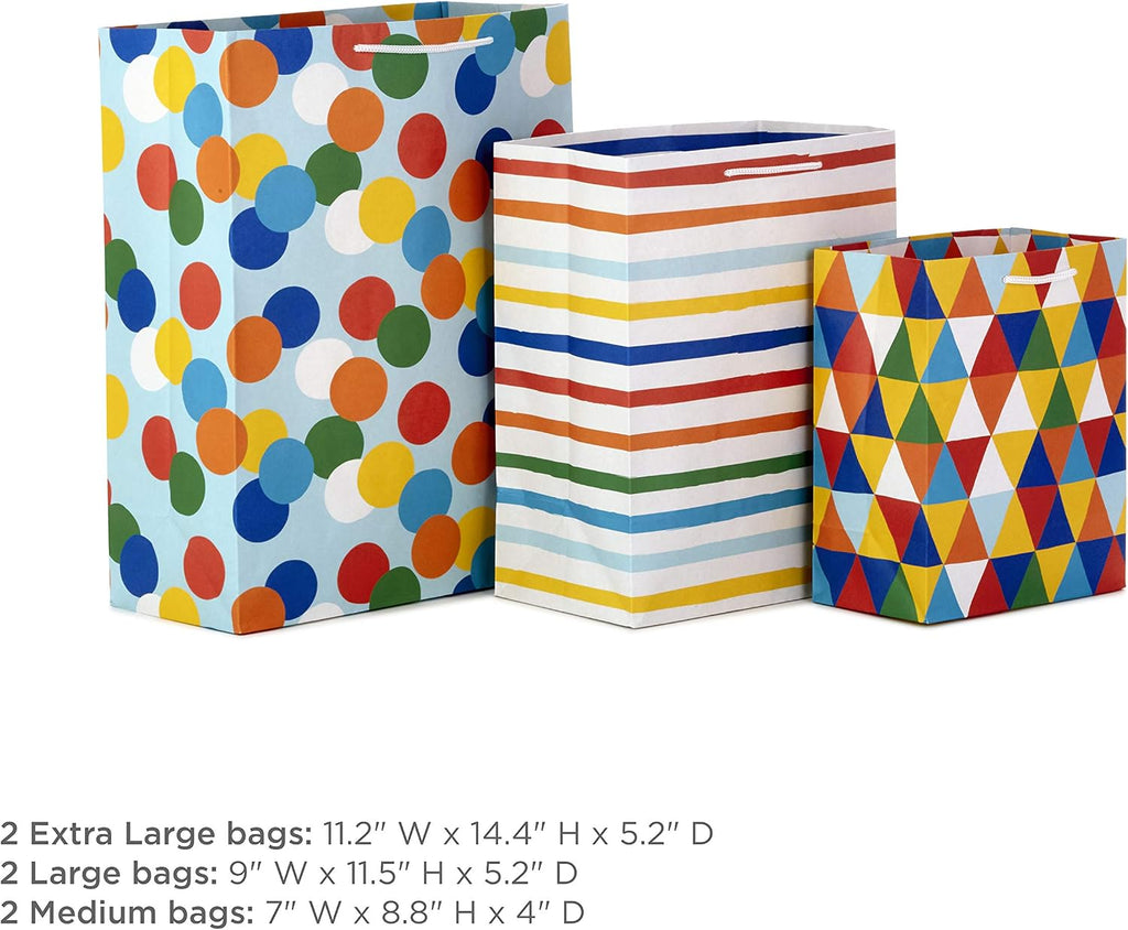 Gift Bag Assortment, 6-Pack, 3 Sizes (Rainbow Designs)