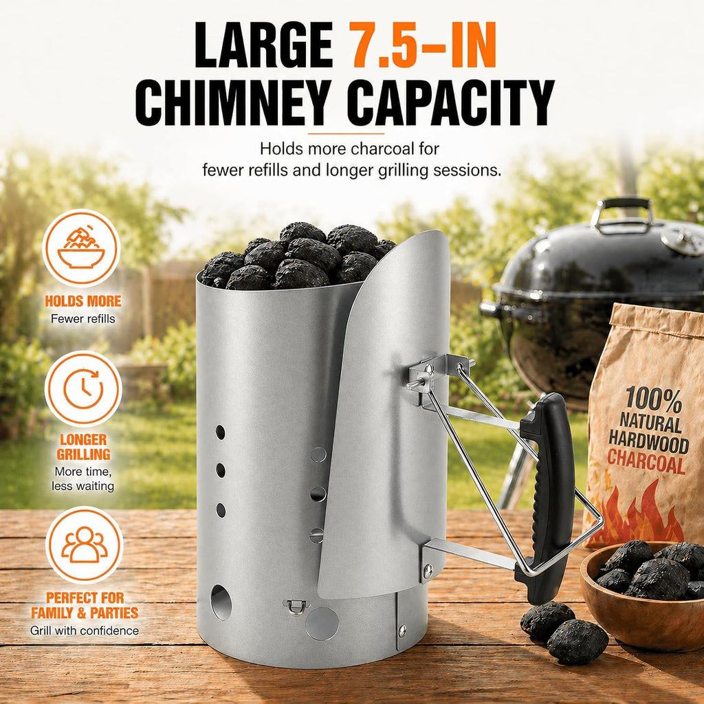 Charcoal Chimney Starter for Grill: Large BBQ Chimney Starter
