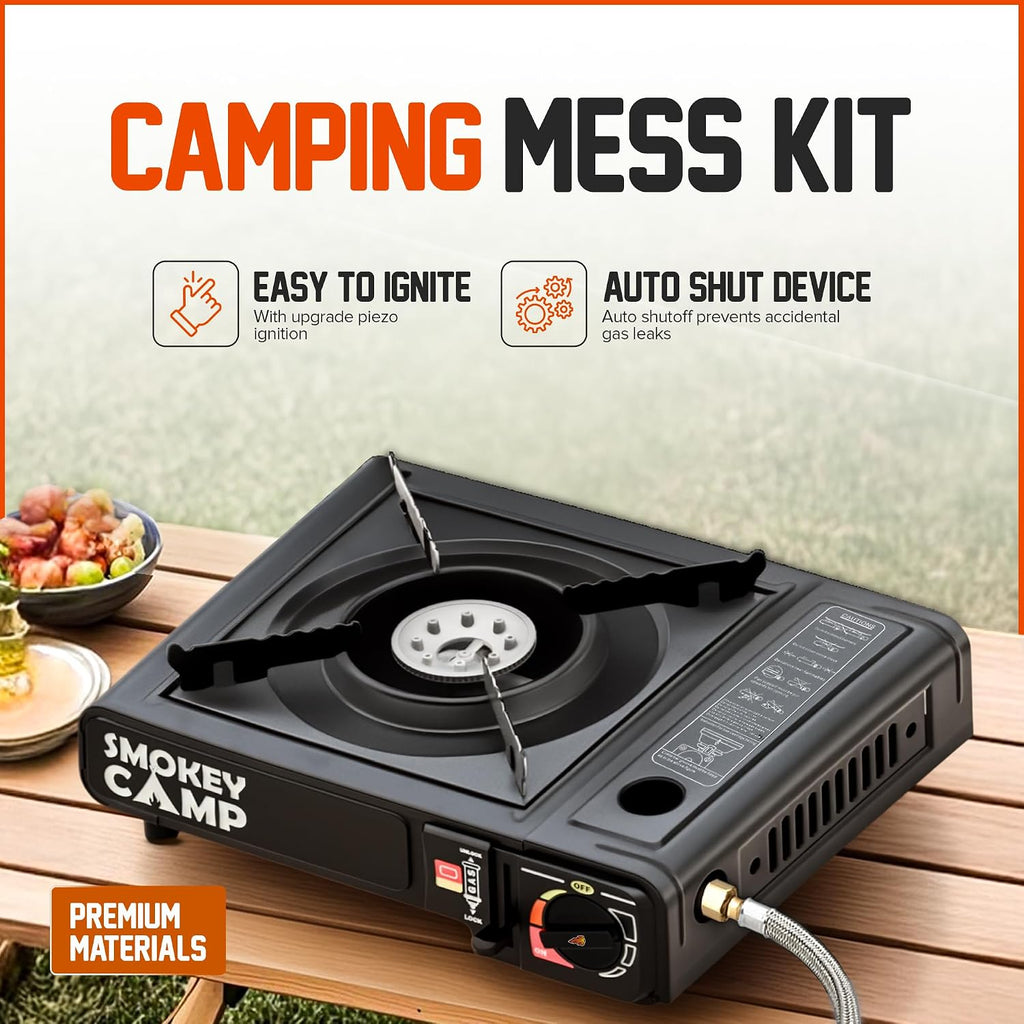 Portable Camping Stove, 3000W Dual Fuel Butane & Propane Gas Stove, Automatic Ignition, Adjustable Flame Control
