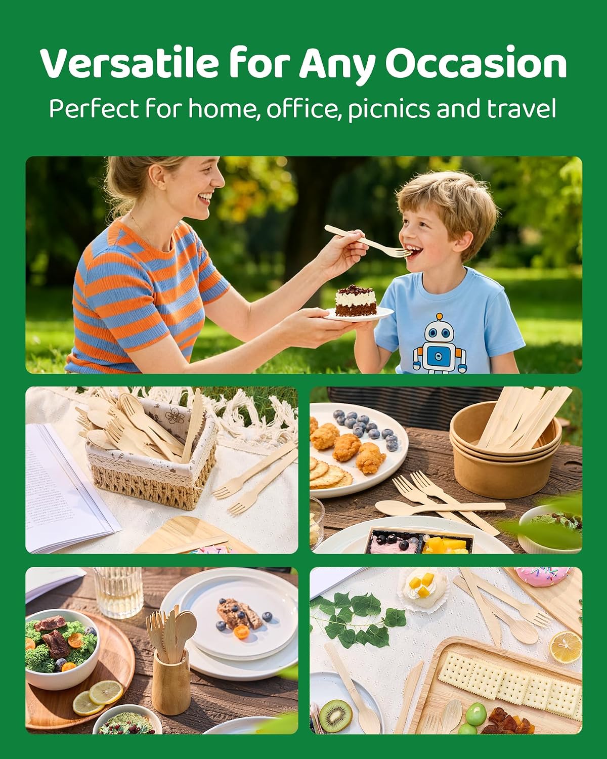 100% Bamboo Disposable Cutlery Set - 120 Mix (60 Forks,60 Spoons)