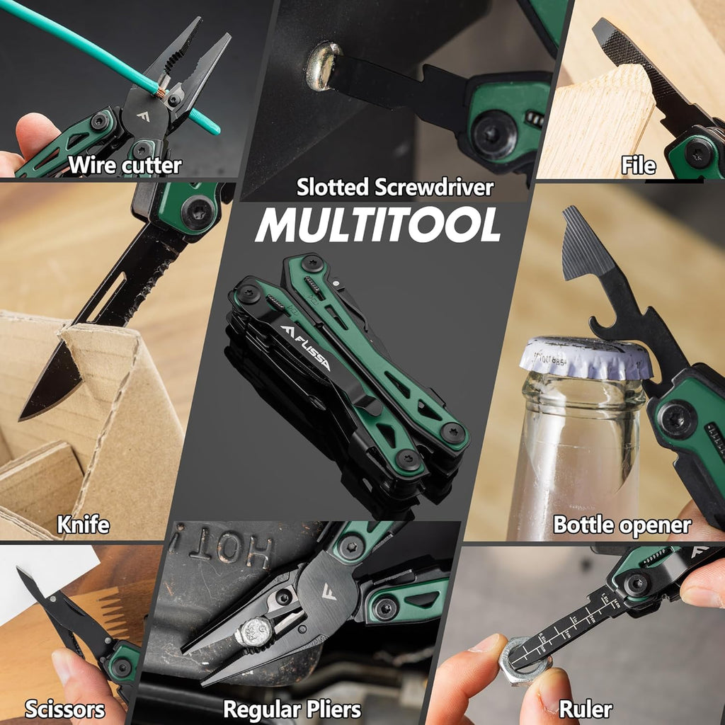 16-In-1 Multi-Tool Pliers, EDC Multitool, Multipurpose Tool, Green | Gift for Men, Stainless Steel, Pocket Knife