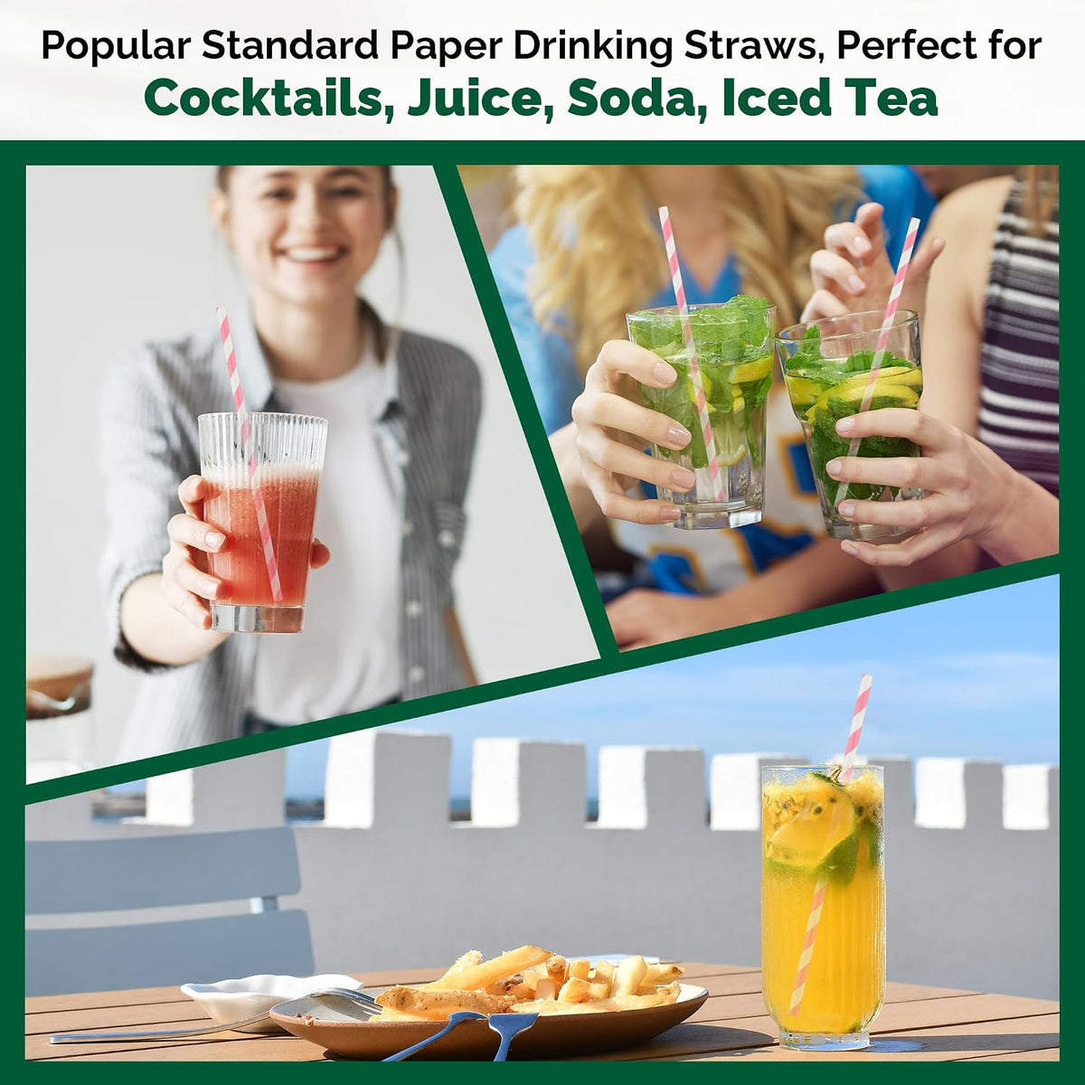 7.75" Pink and White Striped Paper Drinking Straws Bulk 1000 Ct