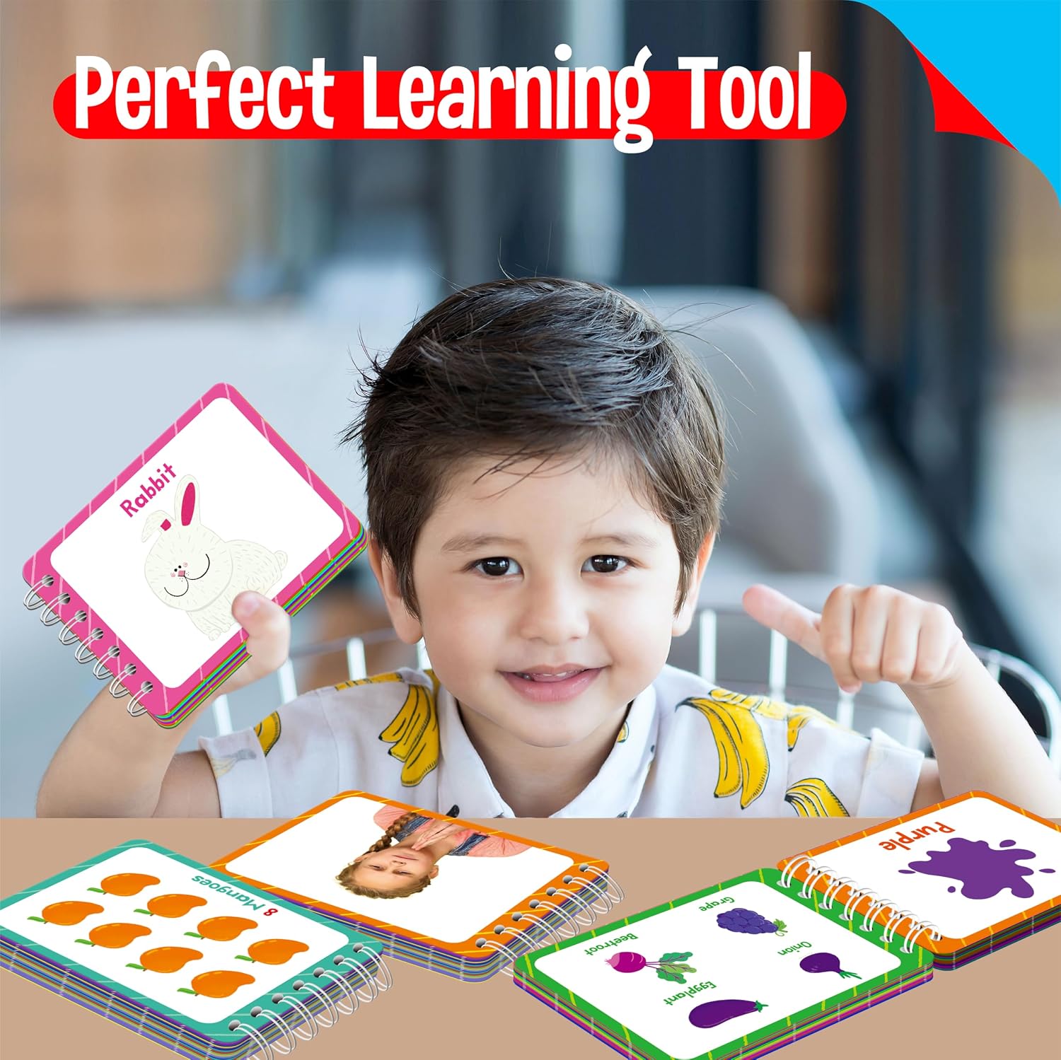 4 Preschool Learning Flipbooks, 96PCS Double Sided Printed Cards Set, Alphabet Letter A-Z, Number 1-20, Feelings and