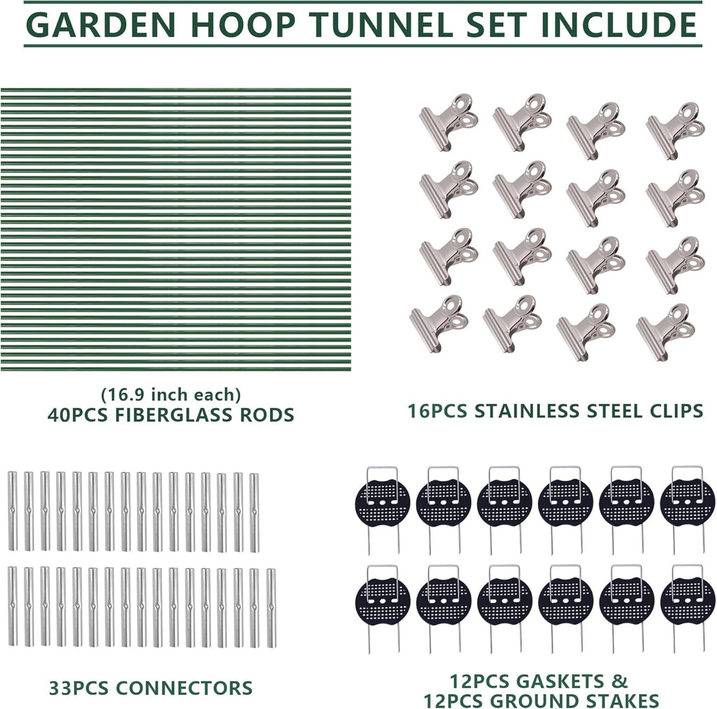 Garden Hoops Kit for Raised Beds, 40pcs Fiberglass Greenhouse Hoops, Row Cover Hoops for Insect Netting Frost Cloth