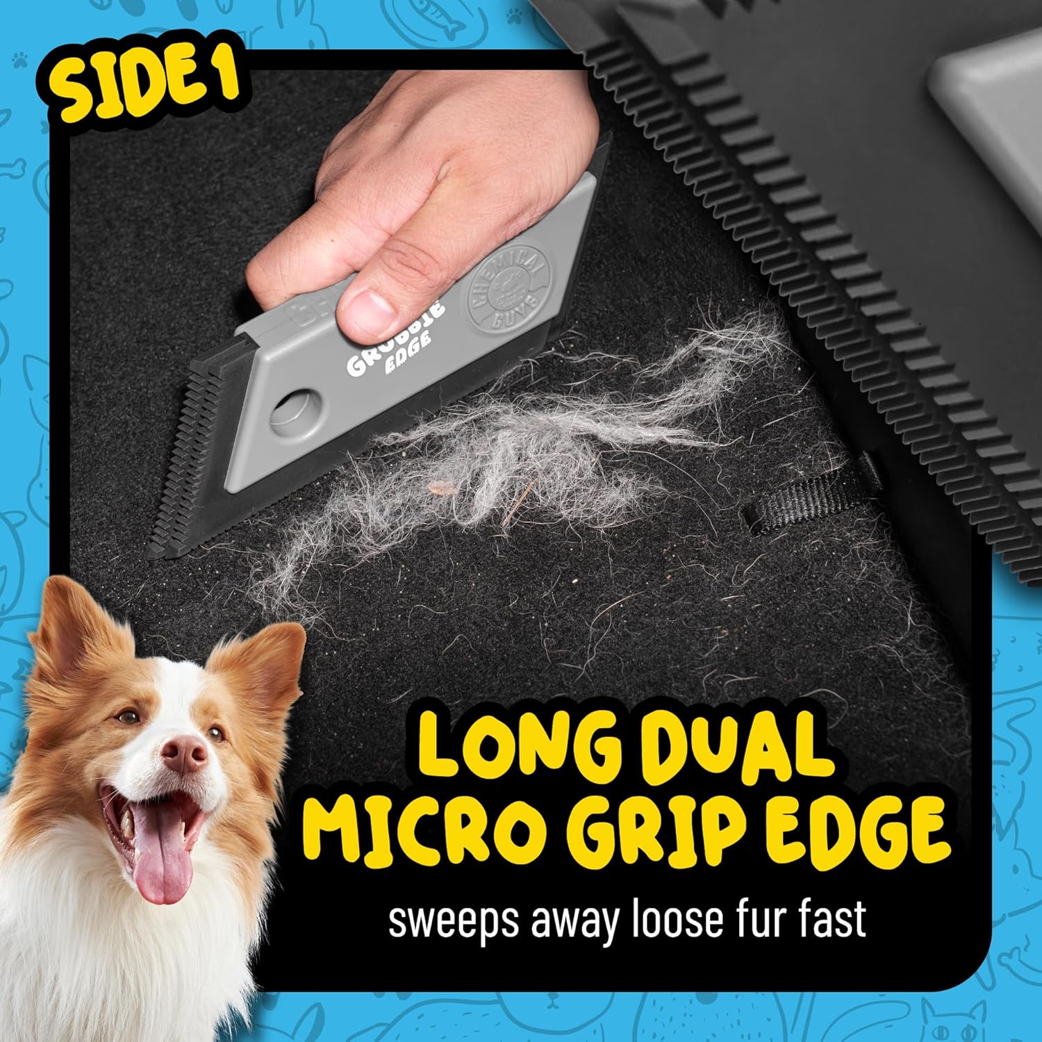 Grubbie Edge Pet Hair Removal Tool – Reusable Pet Hair & Lint Remover for Car Interiors, Upholstery, Carpets, Seats