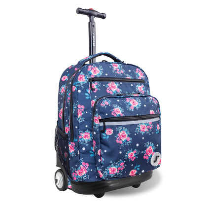 J World Sundance Laptop Rolling Backpack for Girls Boys. Roller Bookbag with Wheels, 20 Inch, Navy Rose