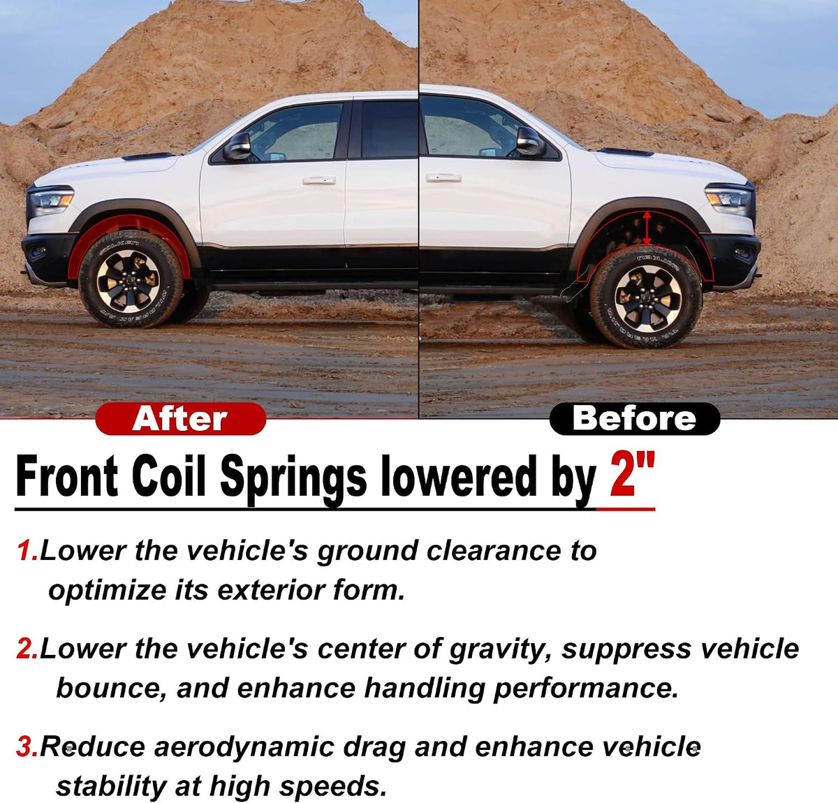 2" Front Drop Coil Spring Lowering Kit for 1999-2007 Chevy Silverado/GMC Sierra 1500 (2WD V8 Only),Drop Coils Spring Kit-Red