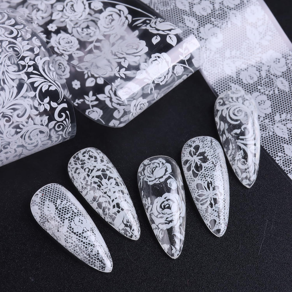 10 Rolls Lace Nail Foil White and Black Nail Transfer Foil Stickers