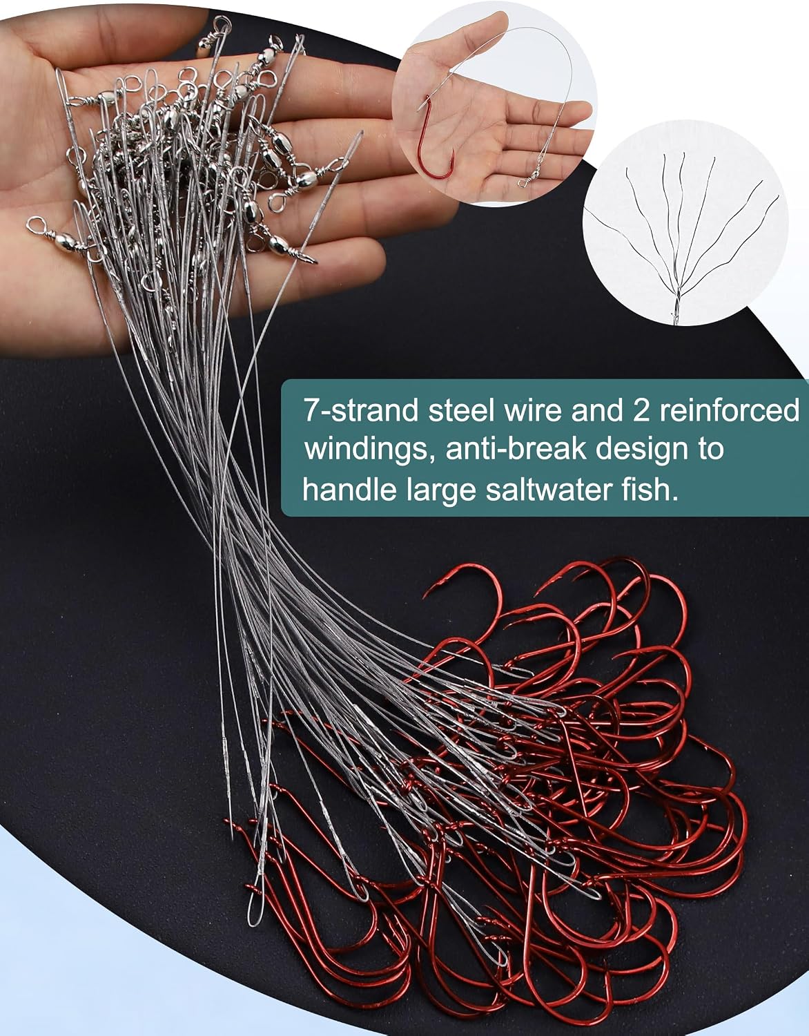 Fishing Hooks with Steel Wire Leader, 50pcs Octopus Catfish Hooks Pre-Rigged Anti-Bite Stainless Steel Trace for
